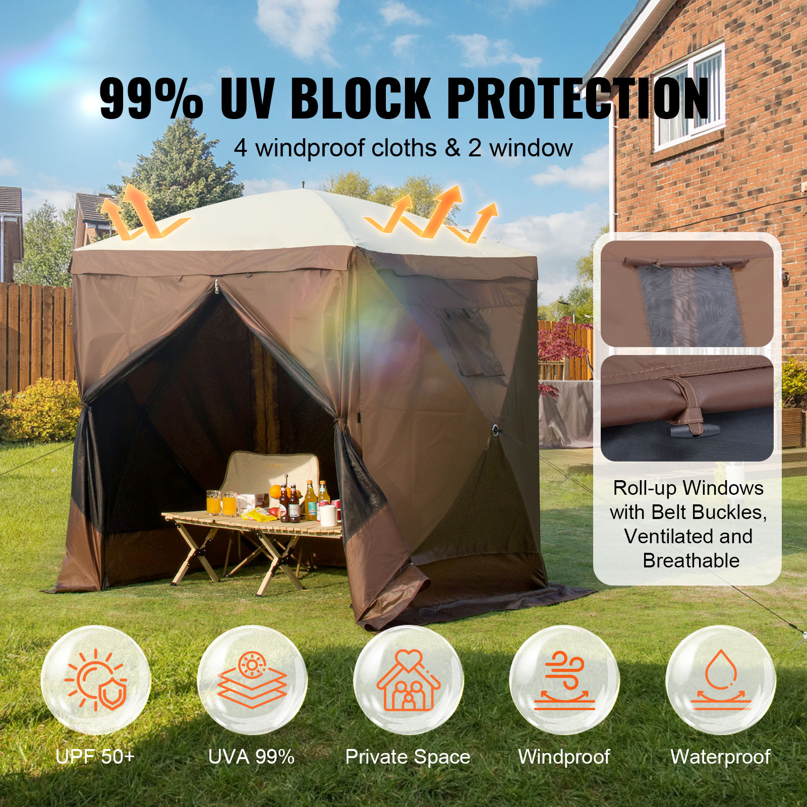 Pop Up Gazebo Tent With Mosquito Netting And Removable Privacy Cloths_voghion.com